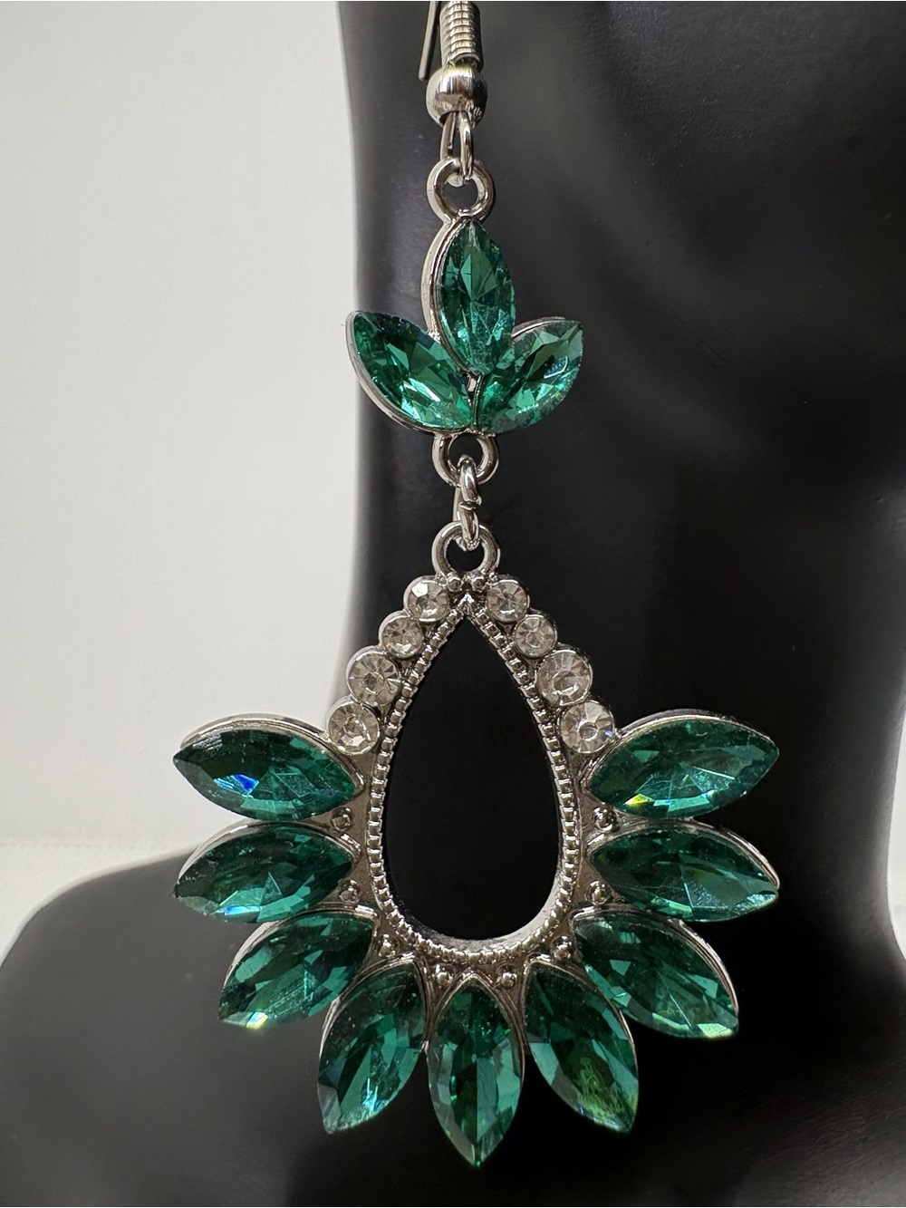 Emerald Crystal Teardrop Dangle Earrings - Women Jewelry